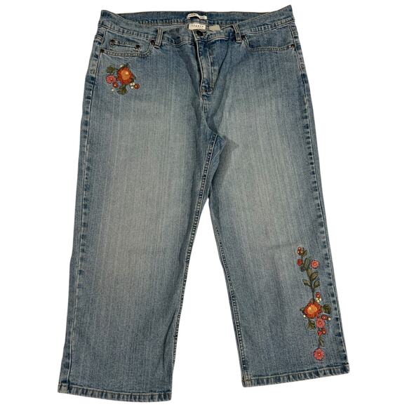 Axcess Liz Claiborne Embroidered Floral Capri Jeans Womens Size 16 - Picture 1 of 11